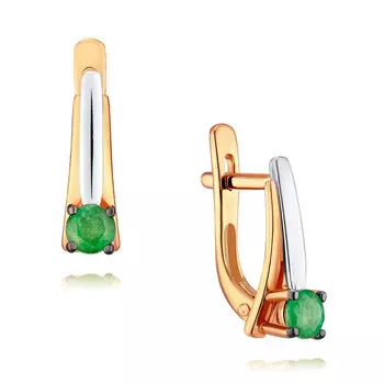 Серьги из красного золота 585 пробы с изумрудом