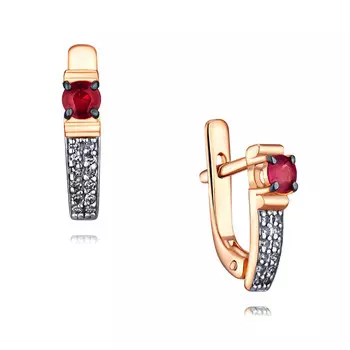 Серьги из красного золота 585 пробы с рубином и бриллиантом