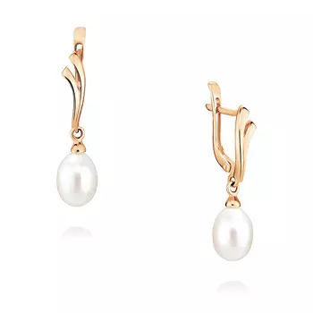 Серьги из красного золота 585 пробы с жемчугом