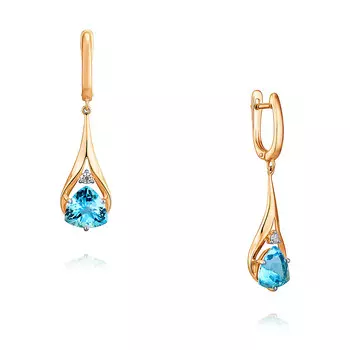 Серьги из красного золота 585 пробы с топазом