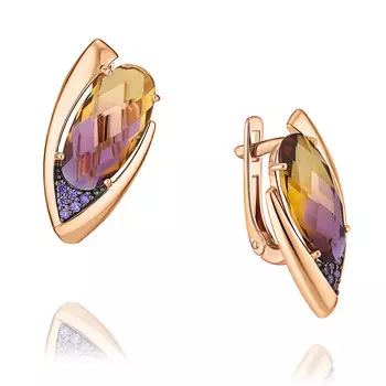 Серьги из красного золота 585 пробы с ситалом, фианитом