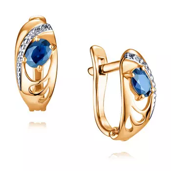 Серьги из красного золота 585 пробы с бриллиантом, сапфиром