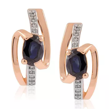 Серьги из красного золота 585 пробы с бриллиантом, сапфиром