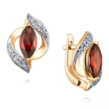 Серьги из красного золота 585 пробы с гранатом, фианитом