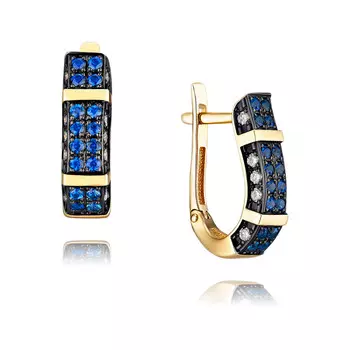 Серьги из красного золота 585 пробы с бриллиантом, сапфиром