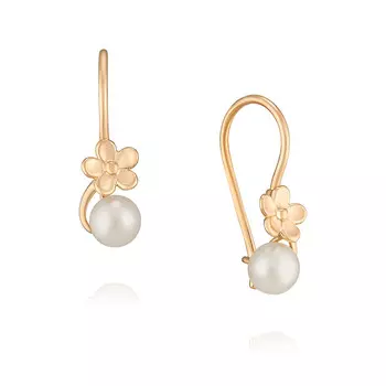 Серьги из красного золота 585 пробы с жемчугом