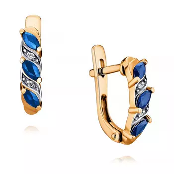 Серьги из красного золота 585 пробы с бриллиантом, сапфиром