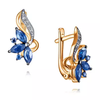 Серьги из красного золота 585 пробы с бриллиантом, сапфиром