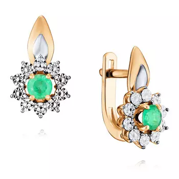 Серьги из красного золота 585 пробы с изумрудом