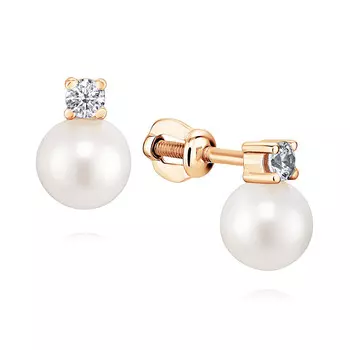 Серьги из красного золота 585 пробы с жемчугом