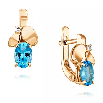 Серьги из красного золота 585 пробы с топазом, фианитом