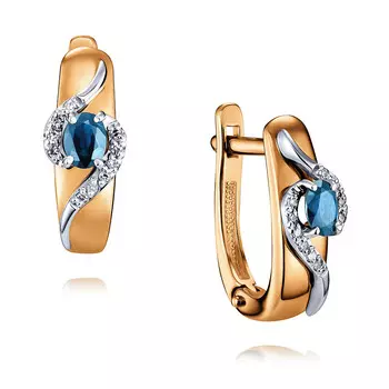 Серьги из красного золота 585 пробы с бриллиантом, сапфиром