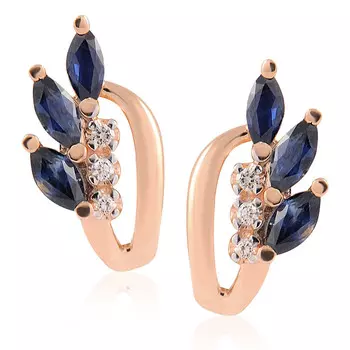 Серьги из красного золота 585 пробы с бриллиантом, сапфиром