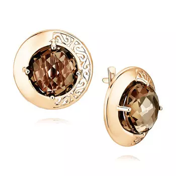 Серьги из красного золота 585 пробы с кварцем