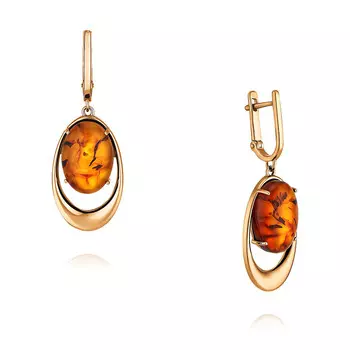 Серьги из красного золота 585 пробы с янтарем