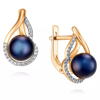 Серьги из красного золота 585 пробы с жемчугом, фианитом