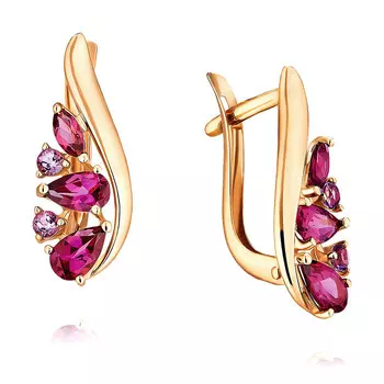 Серьги из красного золота 585 пробы с миксом вставок