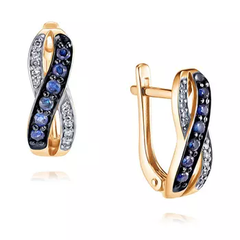 Серьги из красного золота 585 пробы с бриллиантом, сапфиром