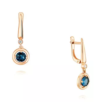 Серьги из красного золота 585 пробы с топазом и фианитом