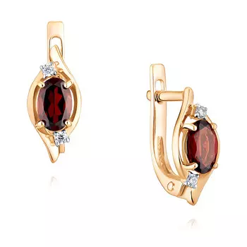 Серьги из красного золота 585 пробы с гранатом, фианитом