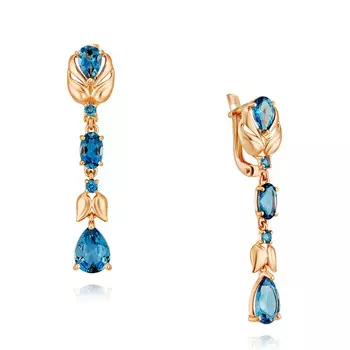 Серьги из красного золота 585 пробы с топазом