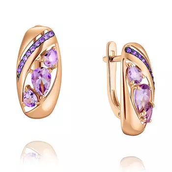 Серьги из красного золота 585 пробы с аметистом