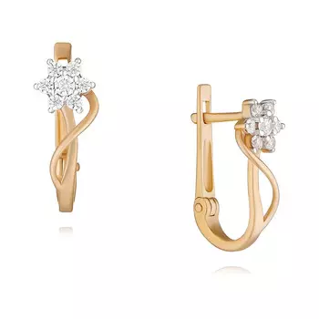 Серьги из красного золота 585 пробы с фианитом