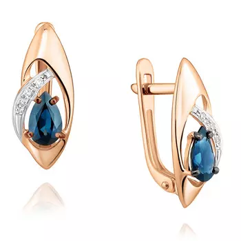 Серьги из красного золота 585 пробы с бриллиантом, сапфиром