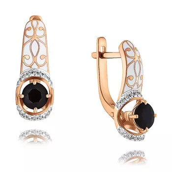 Серьги из красного золота 585 пробы с бриллиантом, сапфиром