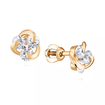 Серьги из красного золота 585 пробы с фианитом