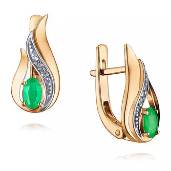 Серьги из красного золота 585 пробы с бриллиантом и изумрудом