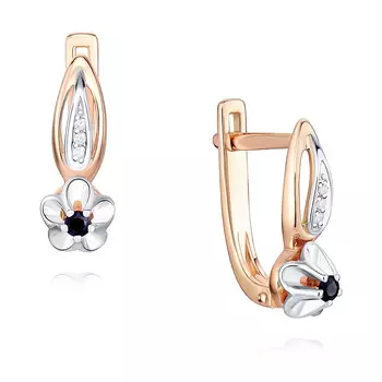 Серьги из красного золота 585 пробы с бриллиантом и сапфиром