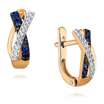 Серьги из красного золота 585 пробы с бриллиантом, сапфиром