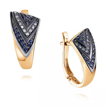 Серьги из красного золота 585 пробы с бриллиантом, сапфиром