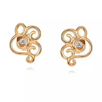 Серьги из красного золота 585 пробы с фианитом