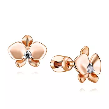 Серьги из красного золота 585 пробы с фианитом