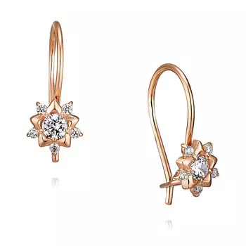 Серьги из красного золота 585 пробы с фианитом