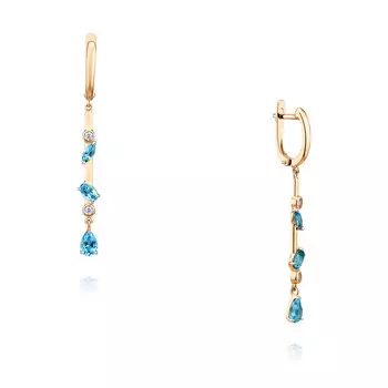 Серьги из красного золота 585 пробы с фианитом и топазом