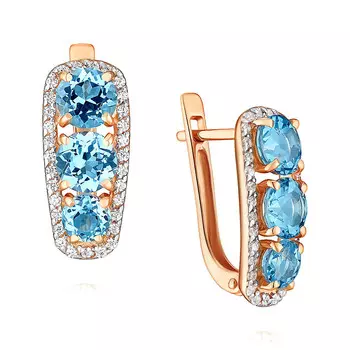 Серьги из красного золота 585 пробы с фианитом и топазом