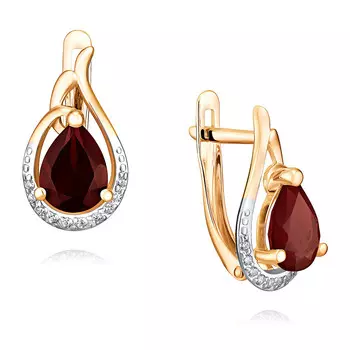 Серьги из красного золота 585 пробы с гранатом