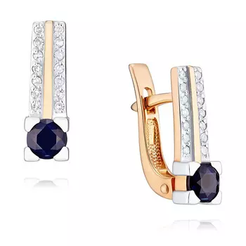 Серьги из красного золота 585 пробы с сапфиром и бриллиантом