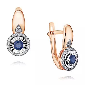 Серьги из красного золота 585 пробы с сапфиром и бриллиантом