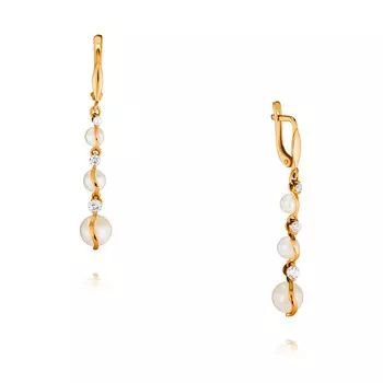 Серьги из красного золота 585 пробы с жемчугом, фианитом