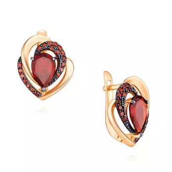 Серьги из желтого золота 585 пробы с гранатом