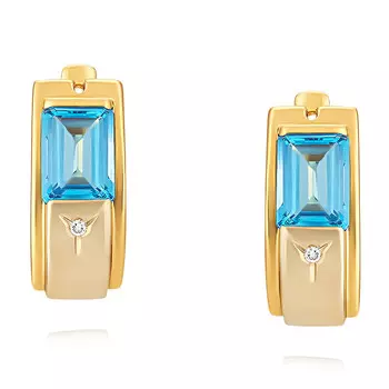 Серьги из желтого золота 585 пробы с бриллиантом, топазом