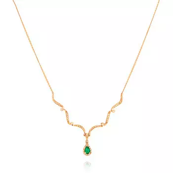 Шейное украшение из красного золота 585 пробы с бриллиантом, изумрудом