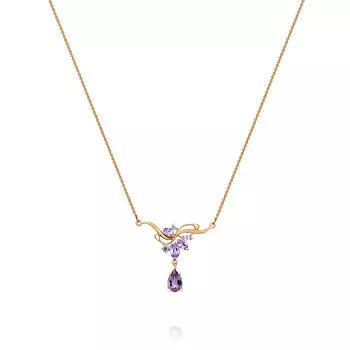 Шейное украшение из красного золота 585 пробы с аметистом, фианитом