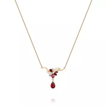 Шейное украшение из красного золота 585 пробы с гранатом, фианитом