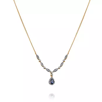 Шейное украшение из красного золота 585 пробы с бриллиантом, сапфиром