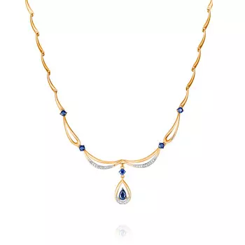 Шейное украшение из красного золота 585 пробы с бриллиантом, сапфиром